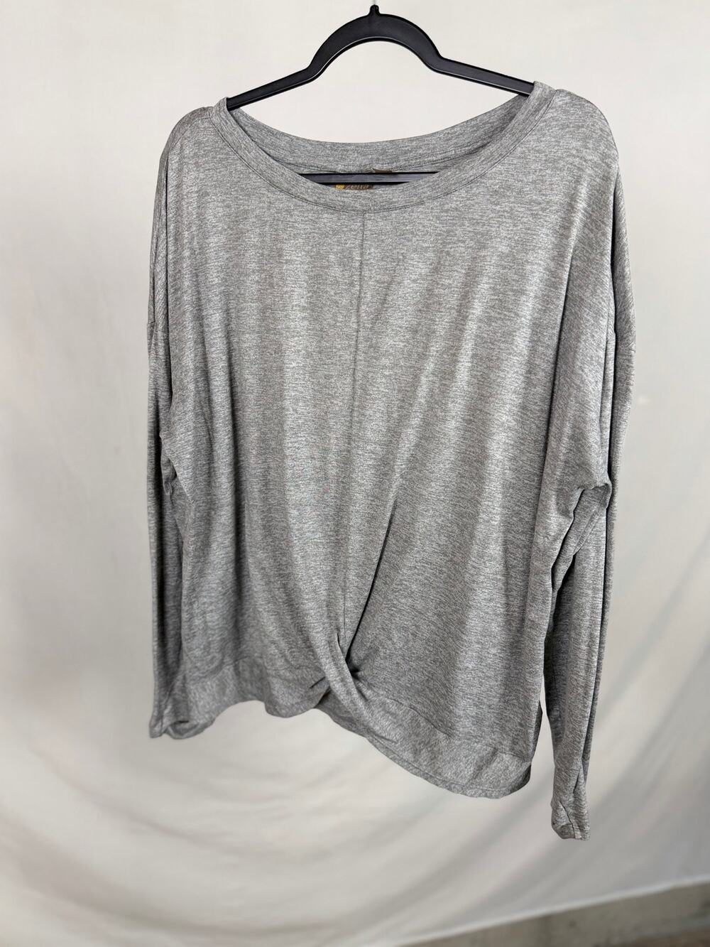 Zella Gray Heathered Activewear Twist Front Long Sleeve Shirt Size XL